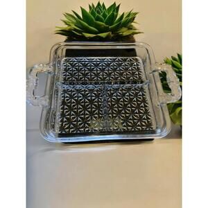 Anchor Hocking Arlington 3 Divided Square Relish Dish With Handles 7.25" Vintage